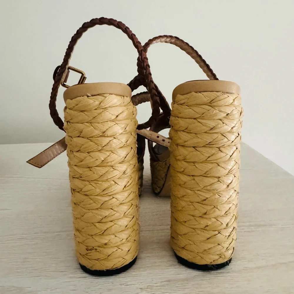 Valencia Brown Leather Platform Sandals with Gold Emblem